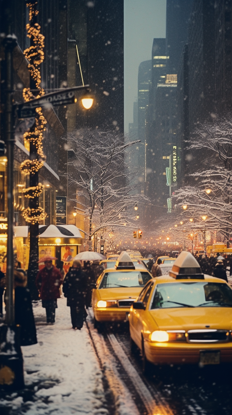 1980s New York Christmas Street Night