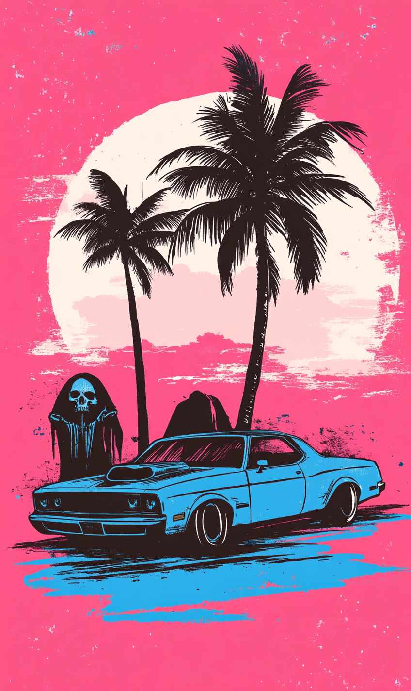 1990s California Vibes: Grim Reaper T-Shirt Design