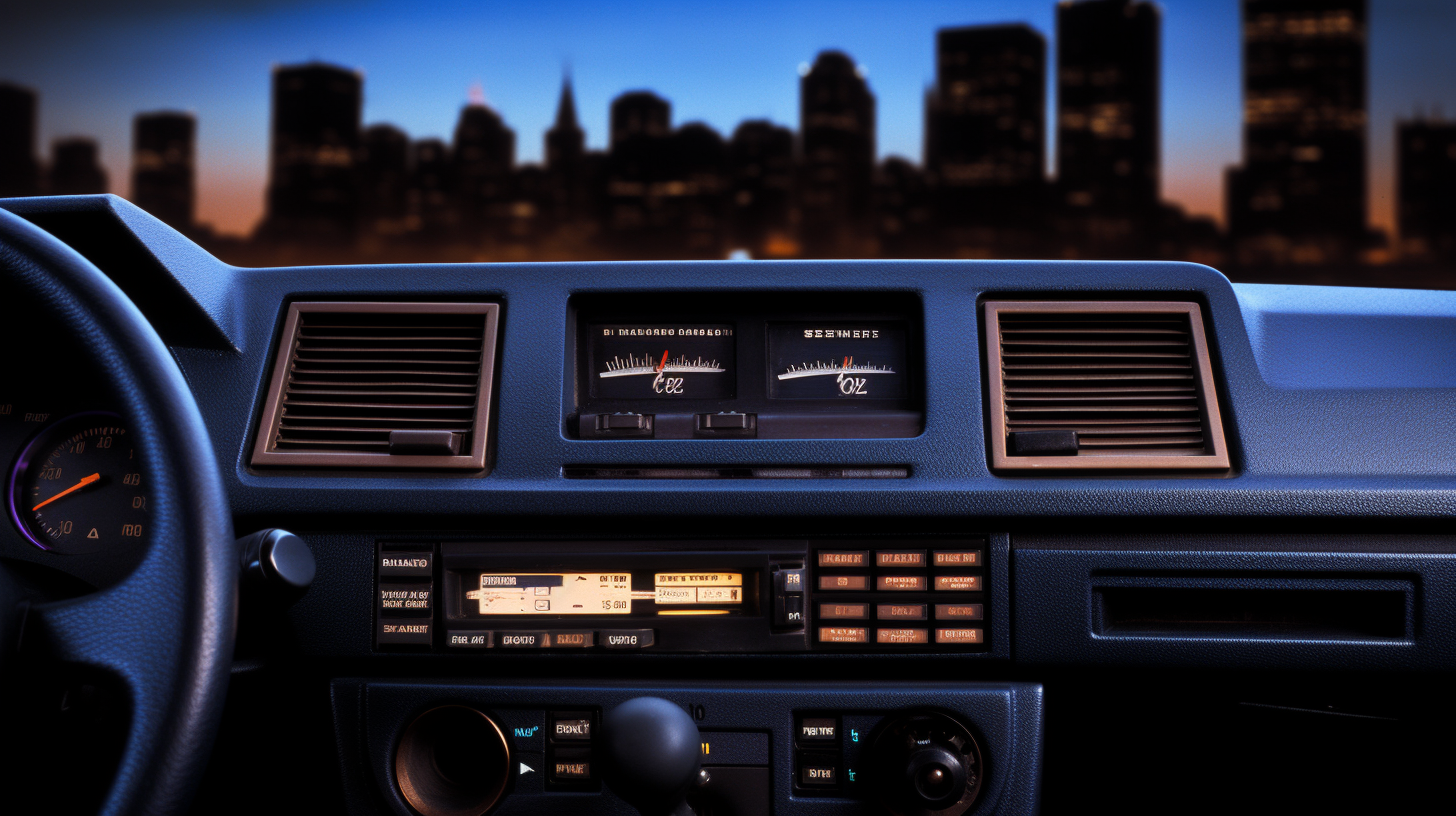 1990s Subaru car dashboard with classic stereo system.