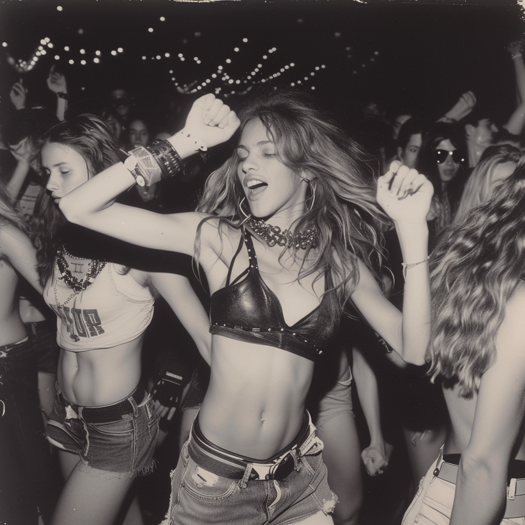 Raver girls dancing in the 1990s