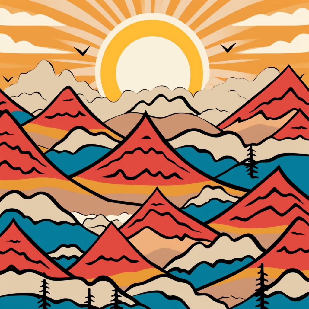 1990s Mountain Sunset Repeat Pattern