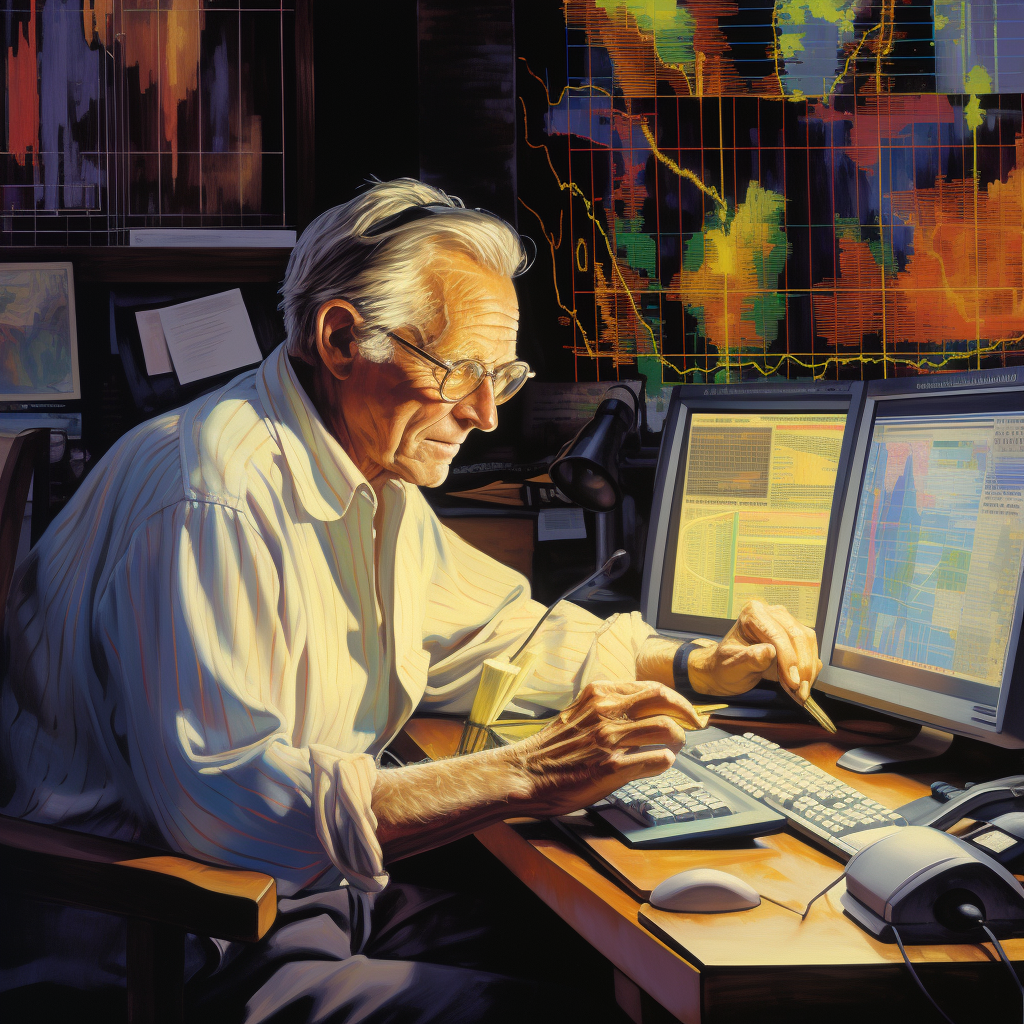 Stock trader at computer