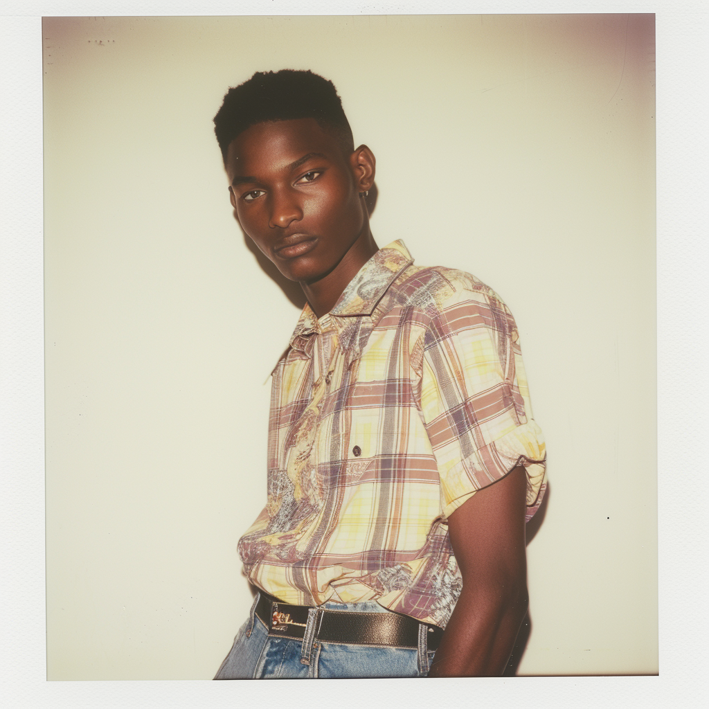 1992 Polaroid Movie Black Male with Tommy Hilfiger Shirt and Nautica Jeans