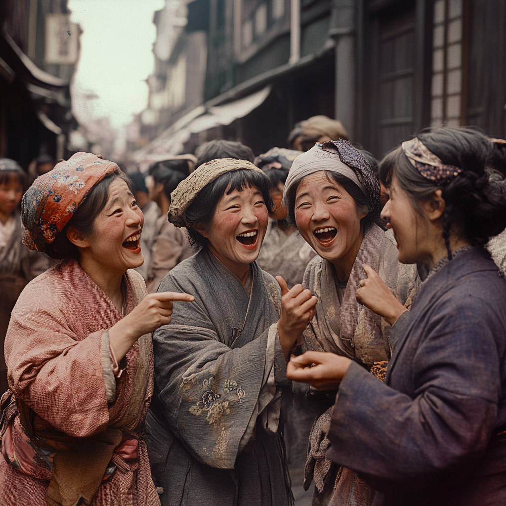 19th Century Japanese Women Point and Laugh on Market Street