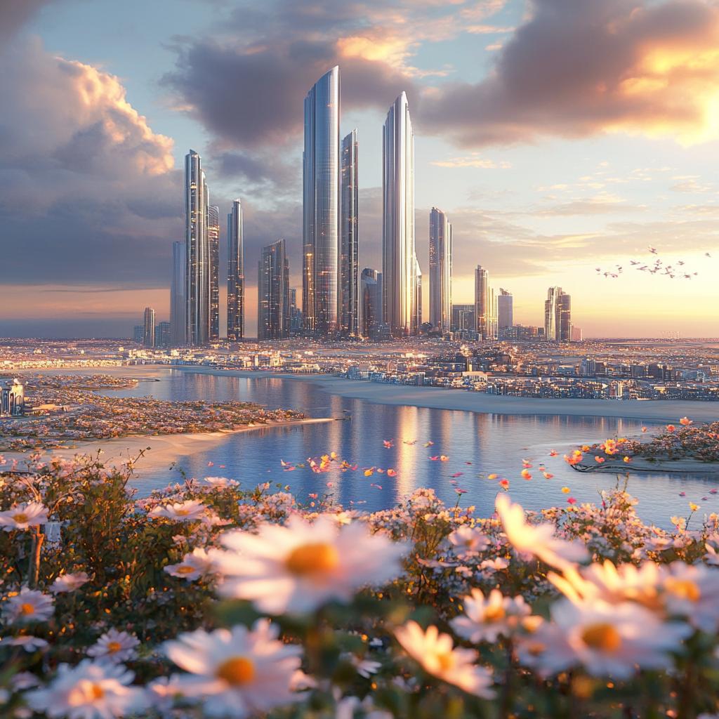 2024 Abu Dhabi city view with sea and desert.