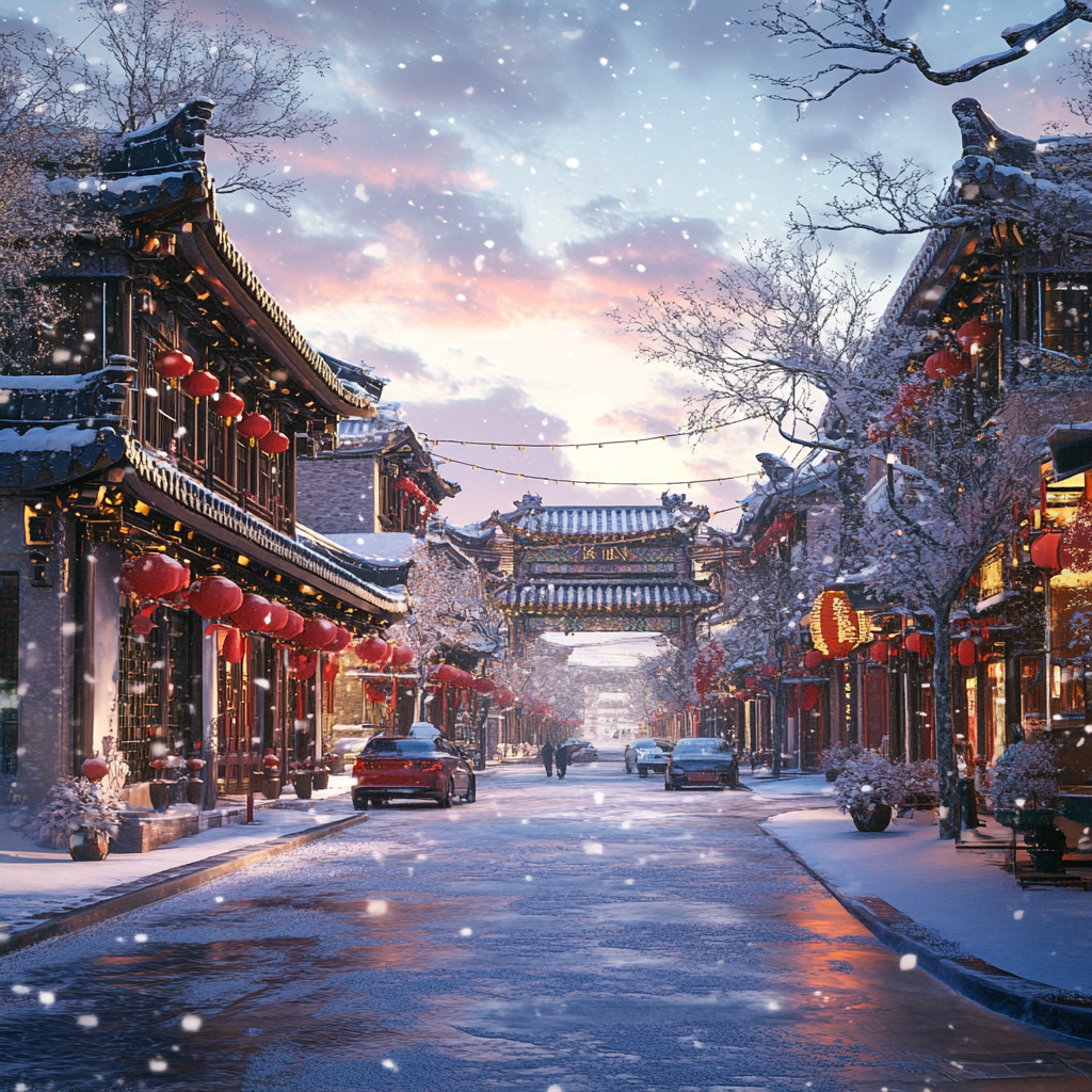 2024 Beijing City View 3D Render Winter Scene