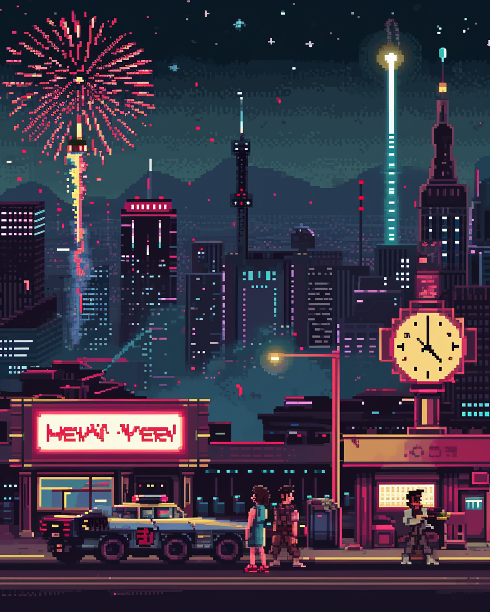 Retro video game New Year's card