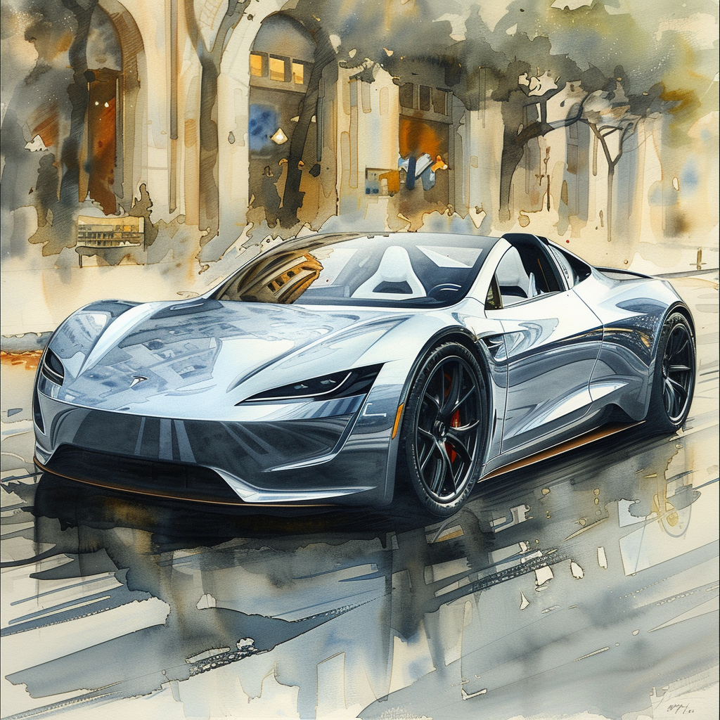 2025 Tesla Roadster Watercolor Architecture