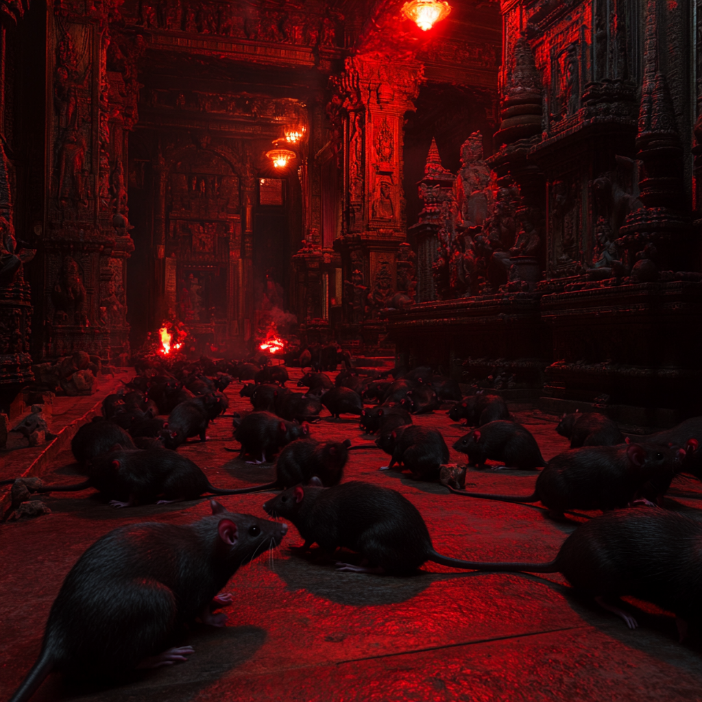 25,000 Black Rats in Hindu Temple: Dark, Cinematic, Detailed