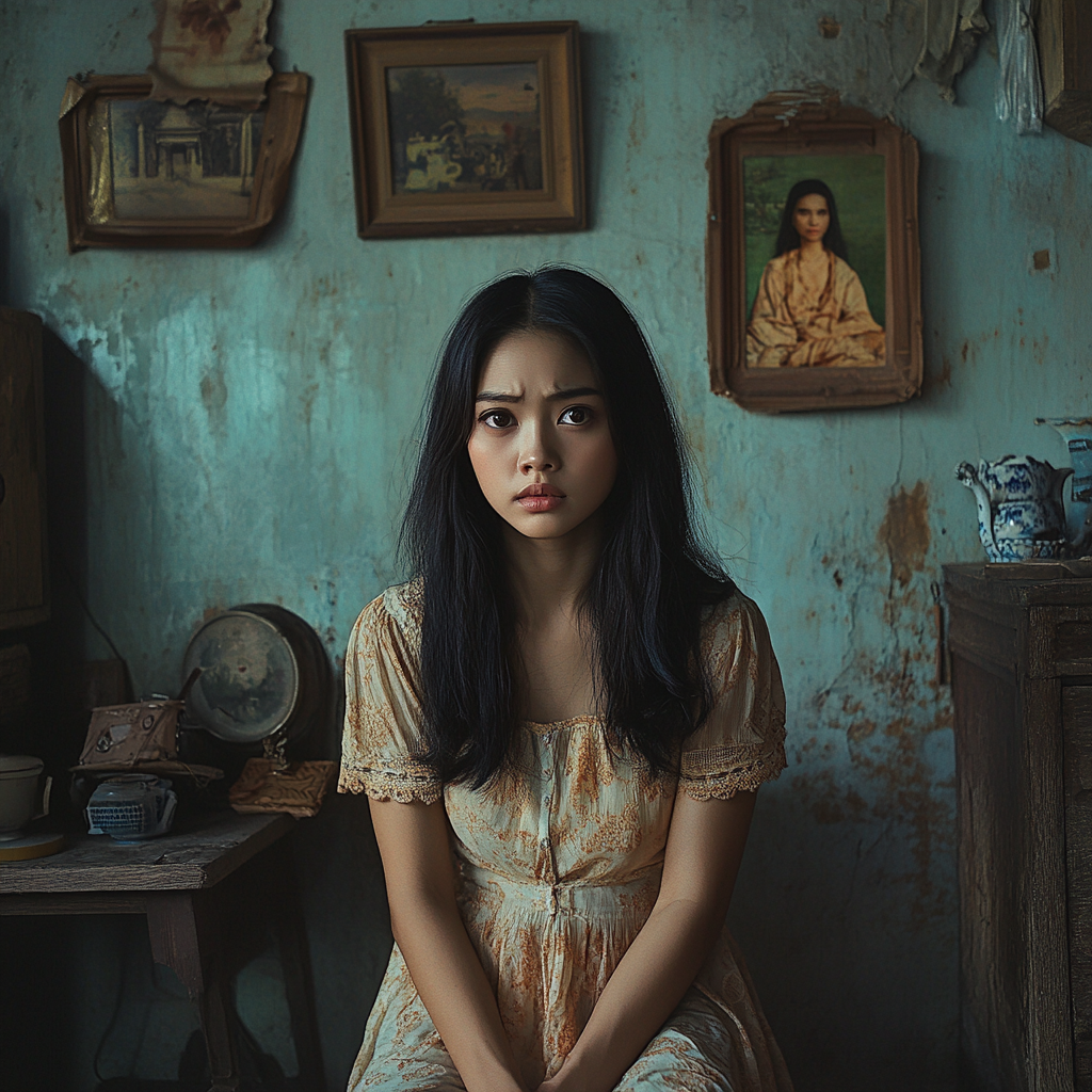 25-year-old Thai woman with nostalgic souvenirs in country-style room