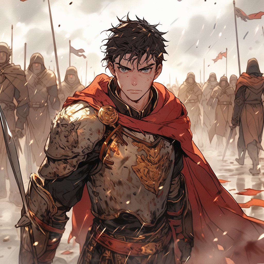 Illustration of a 25-Year-Old King standing on the battlefield