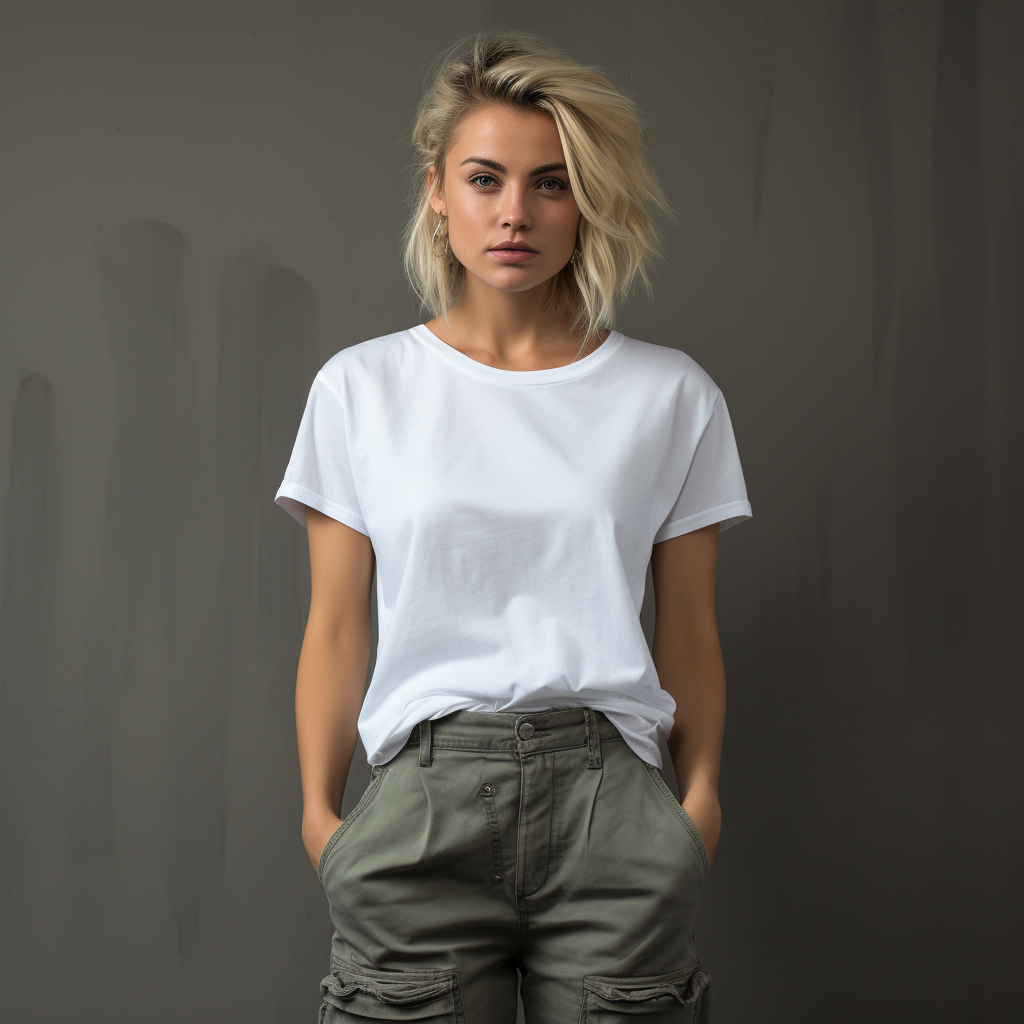 Smiling 29-Year-Old Female in White Gildan T-Shirt and Jeans