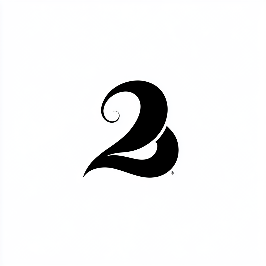 2D black logo, combining '2' and 'B', linear style.