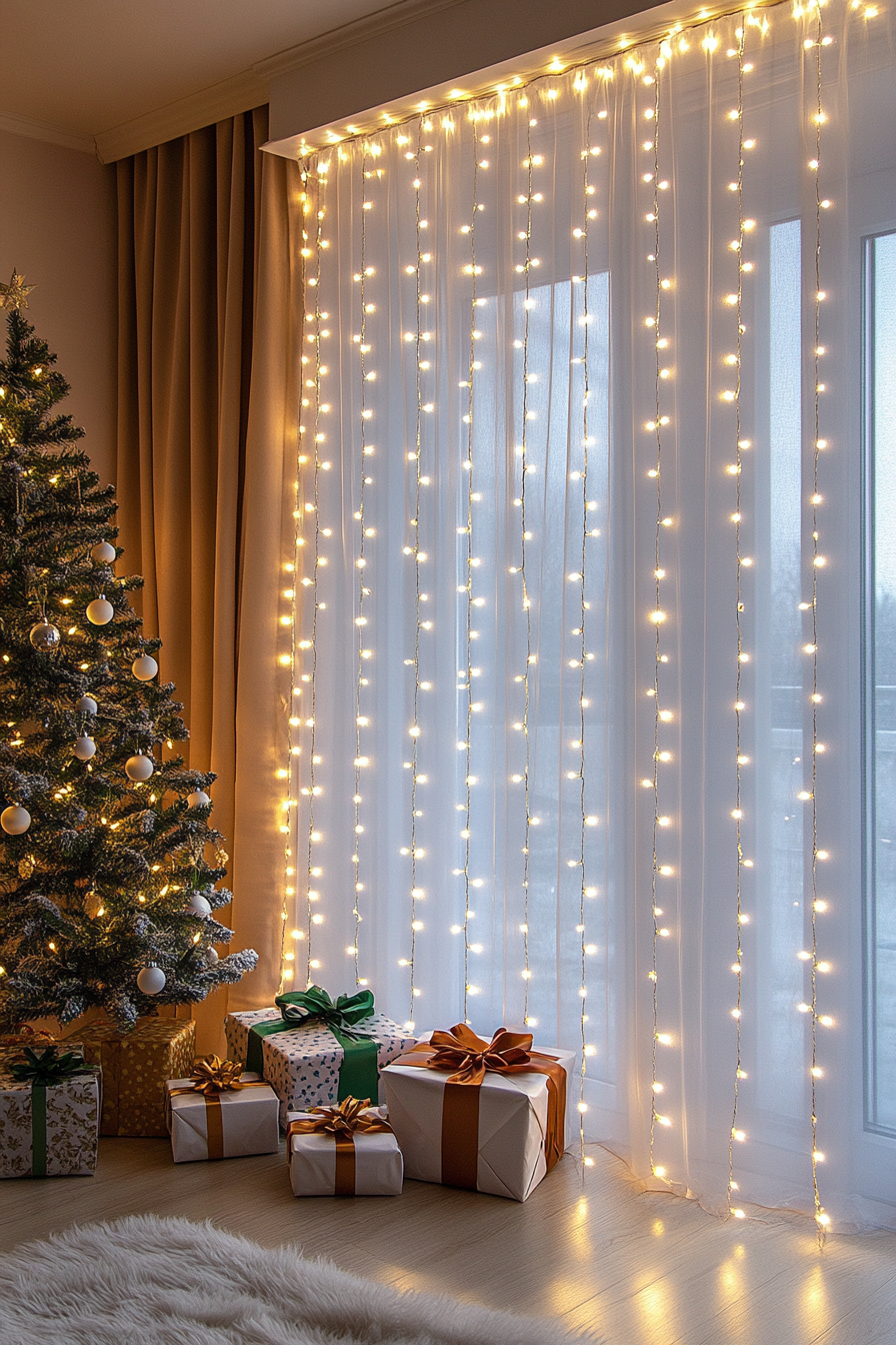 300 Cold White LED Bulb Garland in Living Room