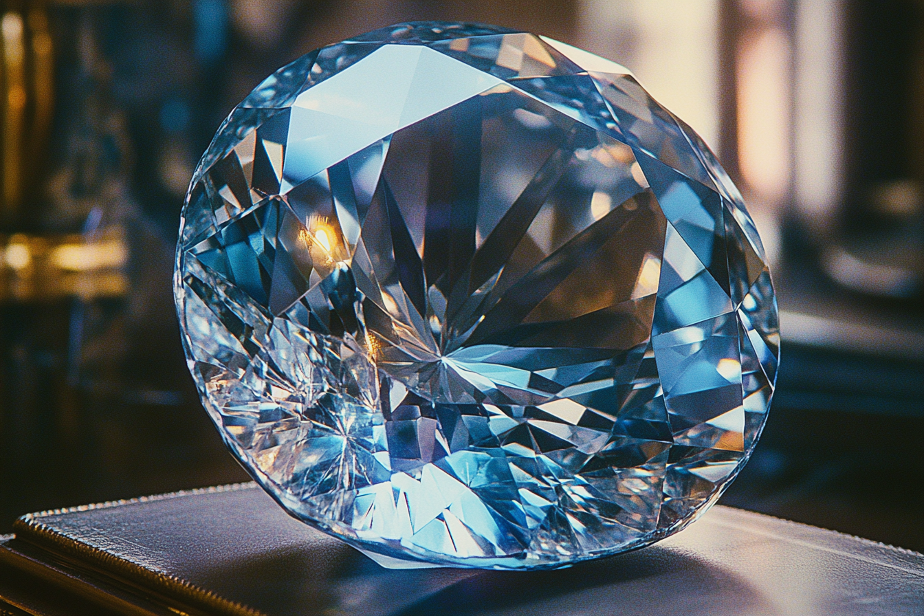 35mm film-style photo of large blue diamond.