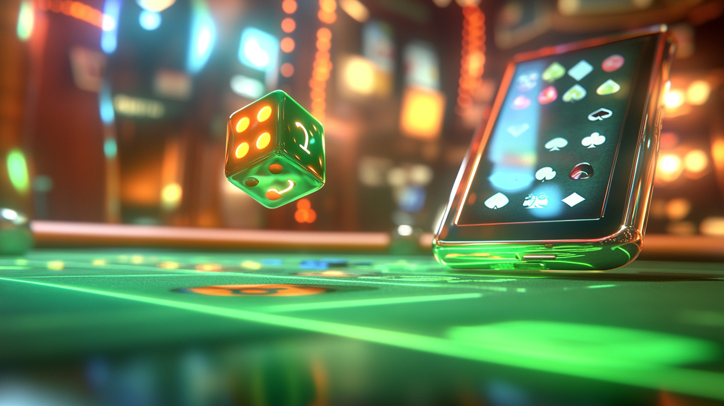 3D Animated Casino Character Throws Glowing Emoji Dice