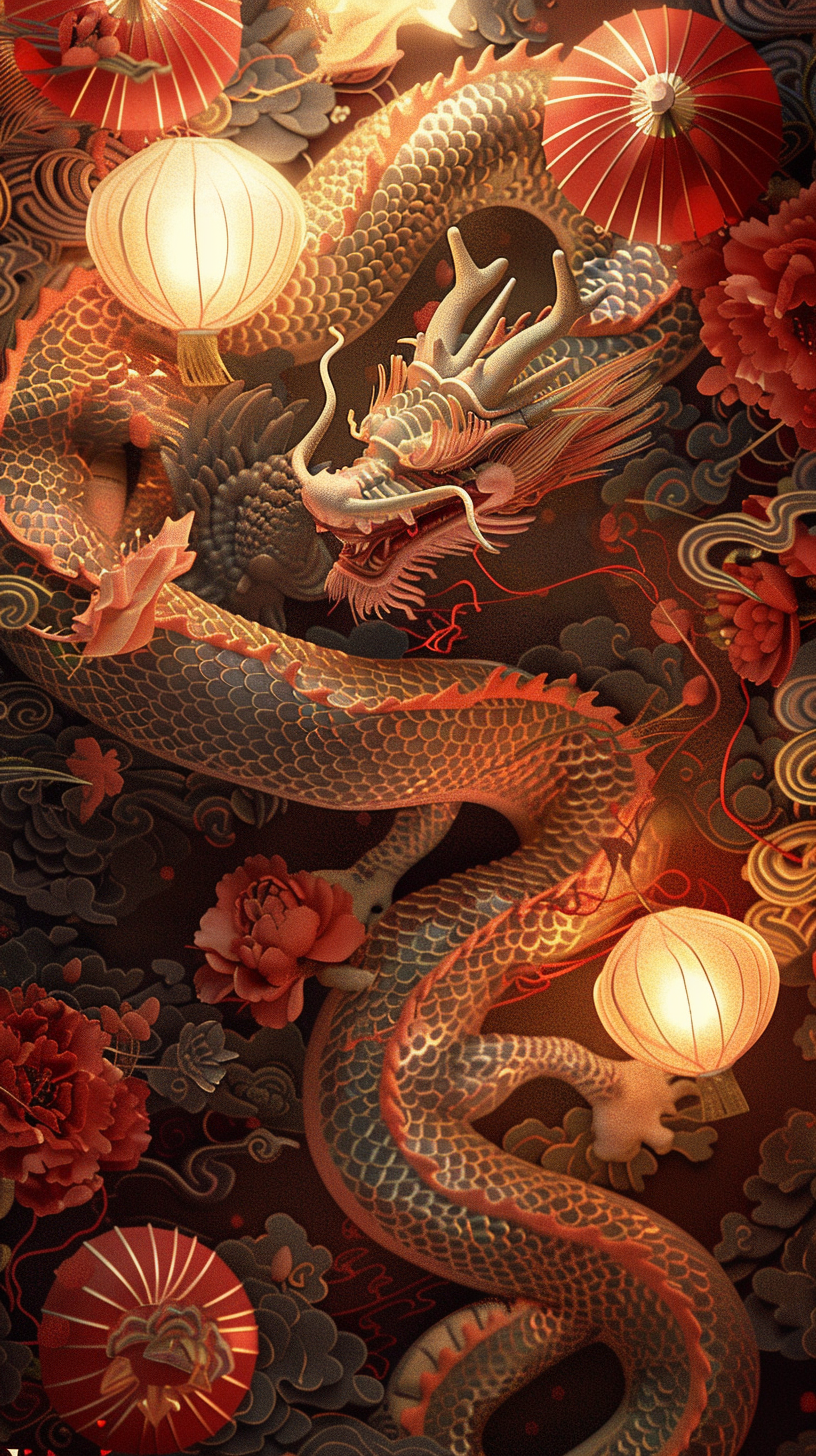 3D Chinese New Year Dragon Wallpaper Design