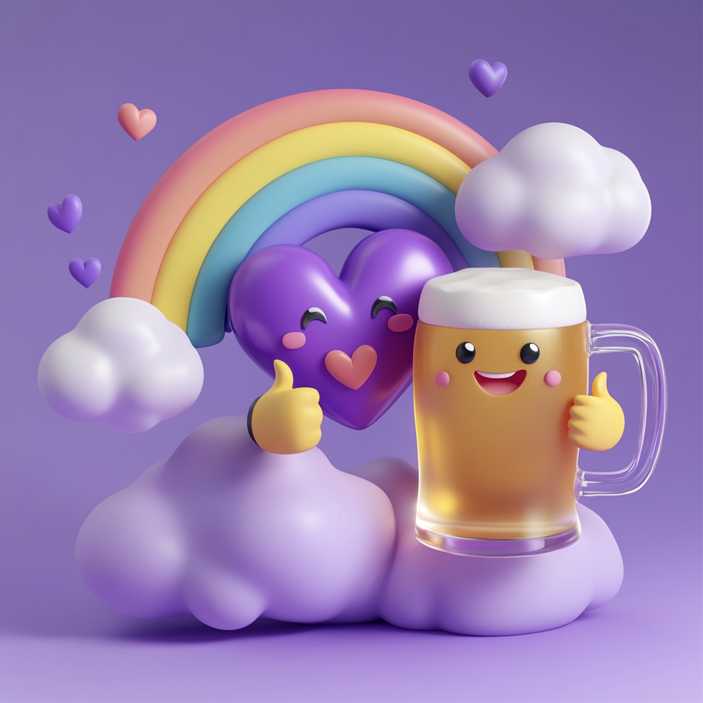 3D Emojis with Rainbow Clouds & Beer Glasses