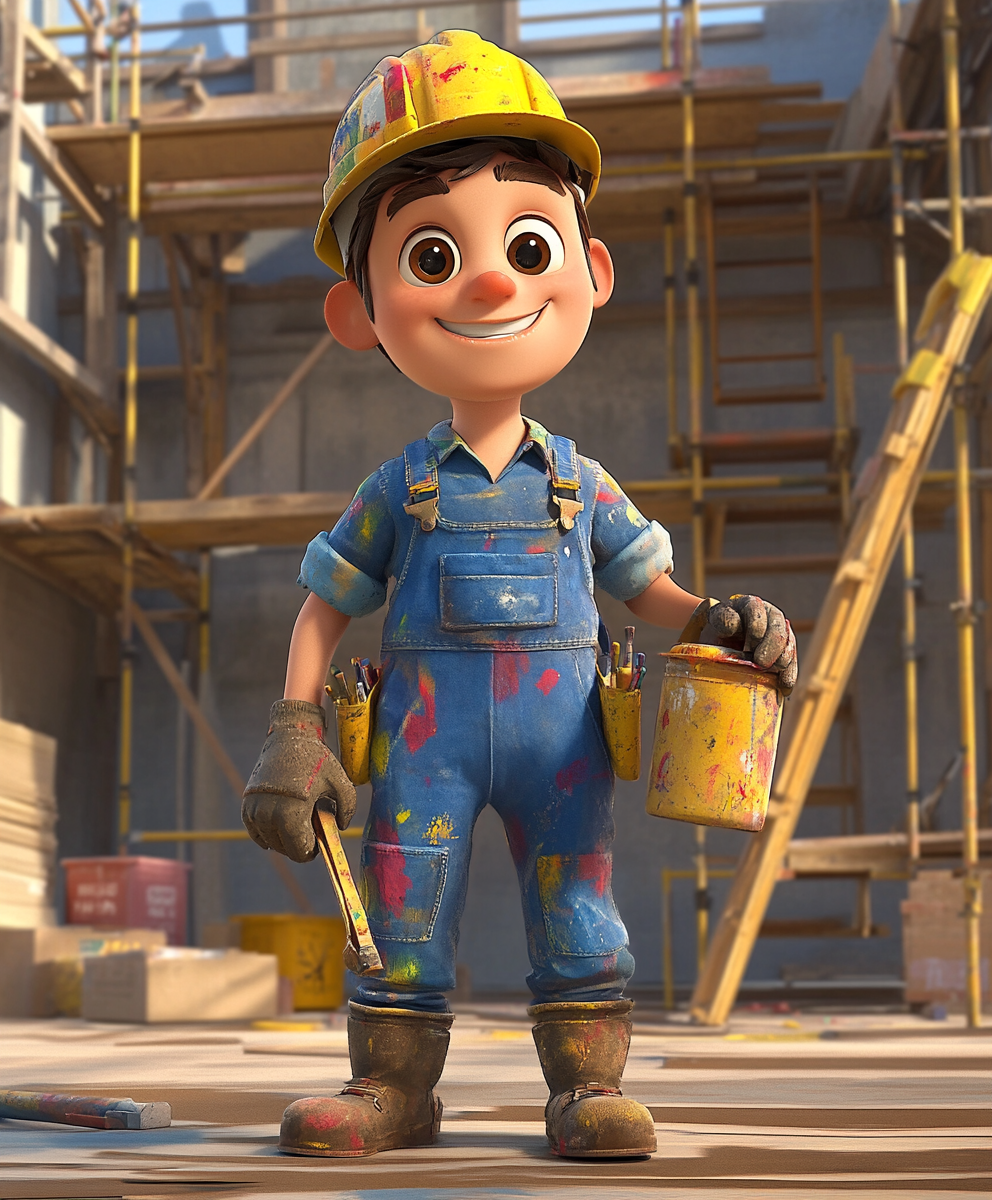 3D Male Painter Character in Disney Style, Construction Worker