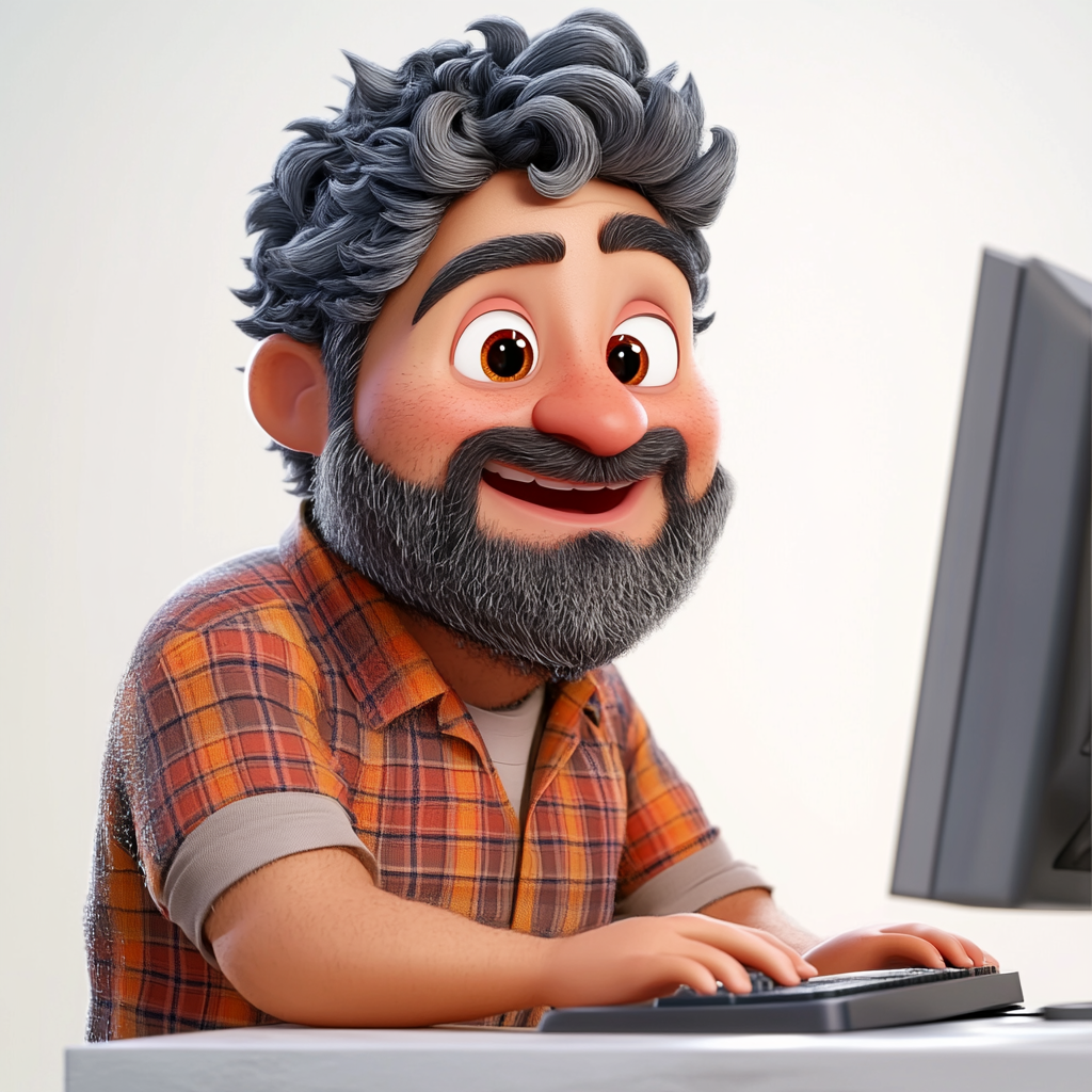 3D Pixar theme, happy Hispanic guy, clean beard, vibrant.