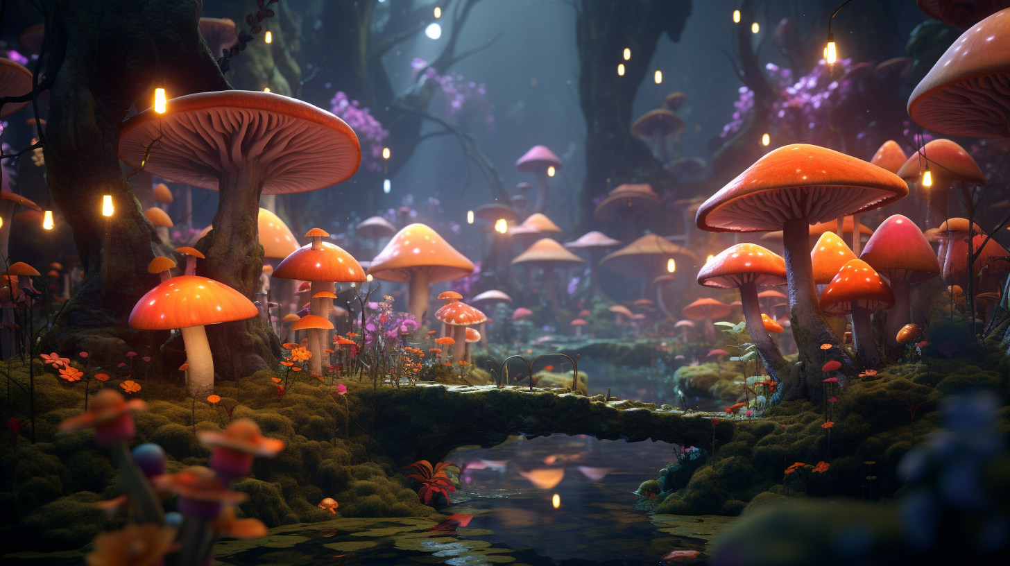 3D animation of lively forest village with playful creatures.