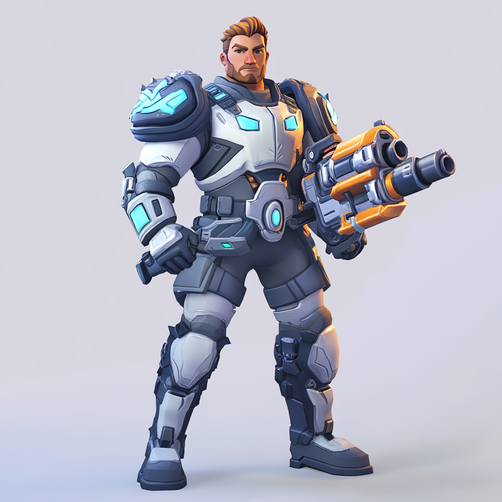 3D cartoon character with bright colors, medieval armor.