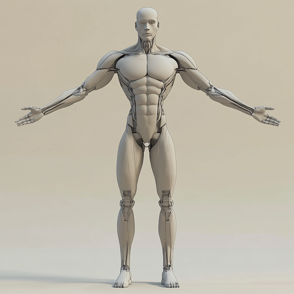 3D humanoid character model with realistic musculature and rigging.