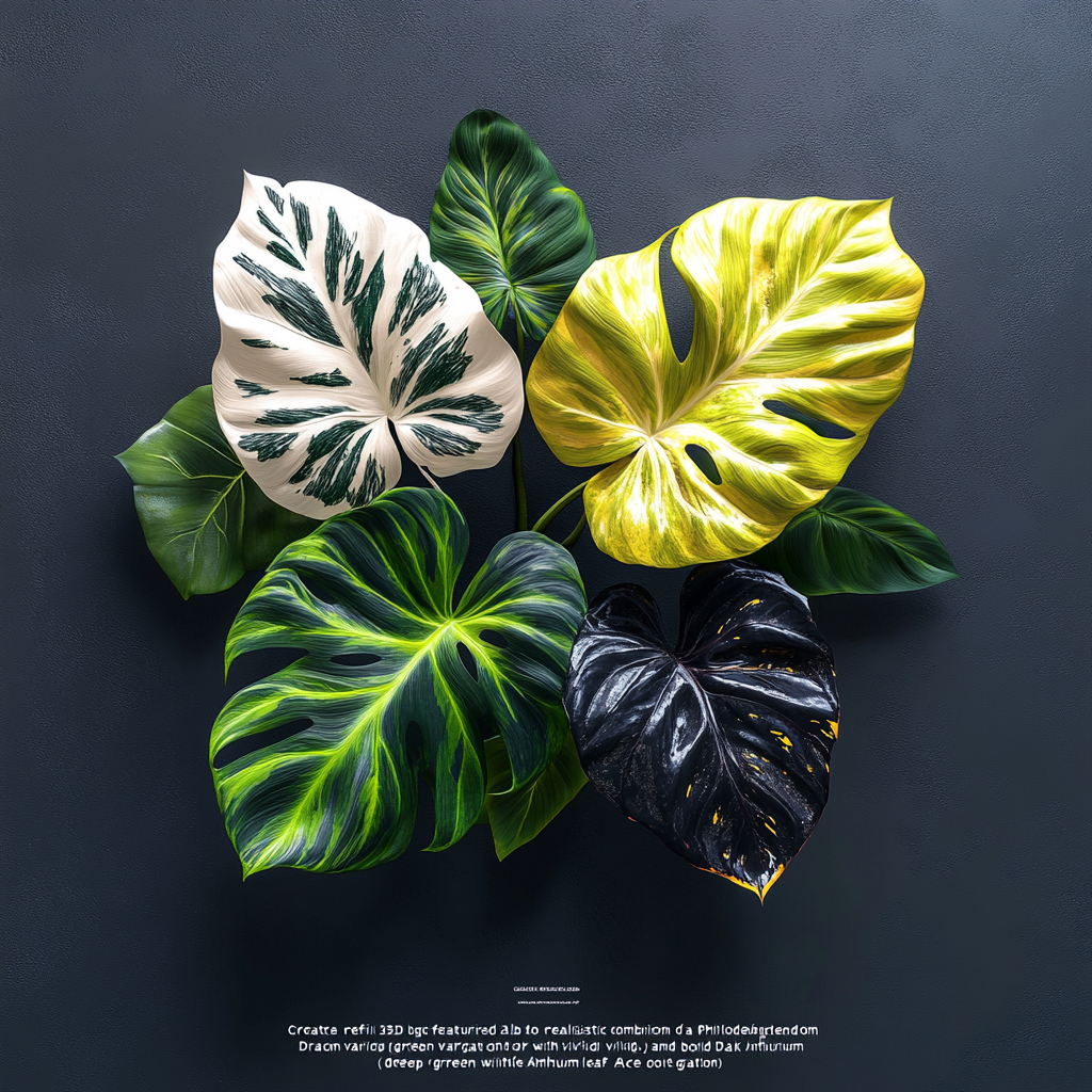 3D logo featuring Monstera, Philodendron, and Anthurium leaves.