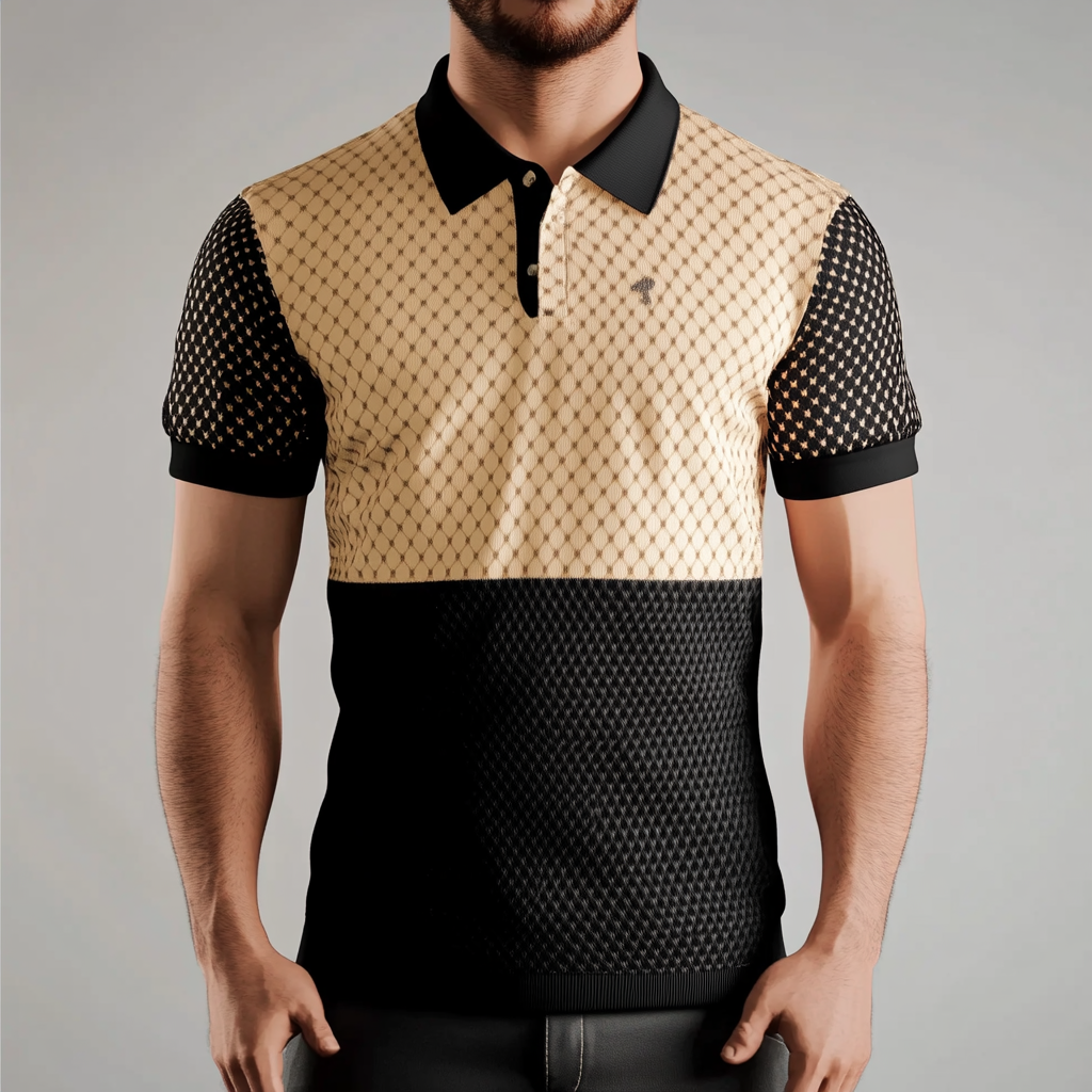 3D mens polo with textured jaquard fabric, photo realistic.