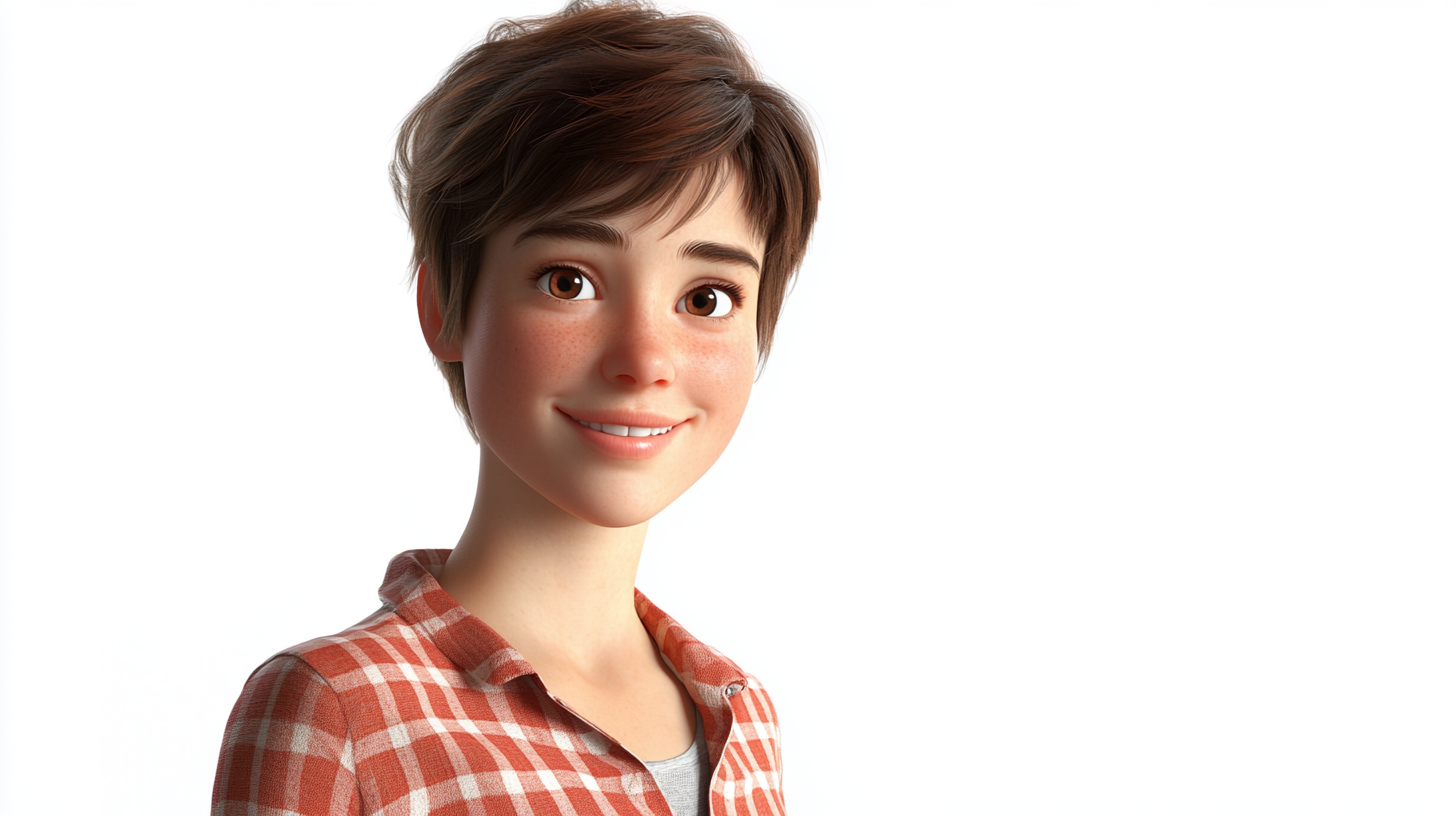 3D render woman, short hair, warm smile, friendly demeanor