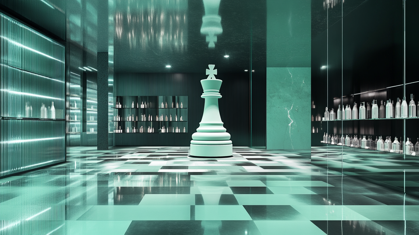 3D rendering of pop-up store with giant chessboard.