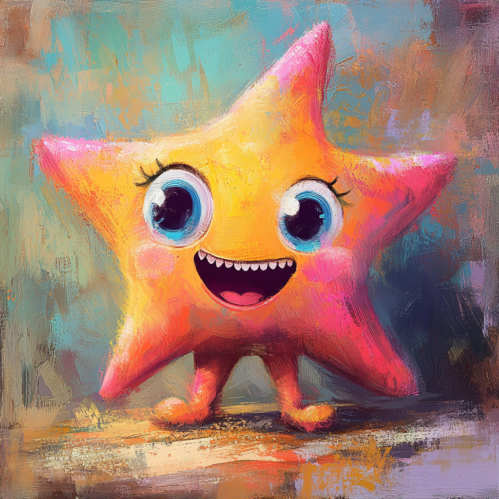 3D star in children's book illustration with cute, big eyes.