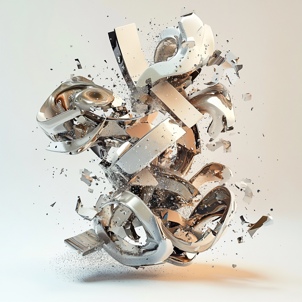 3D typography breaking digital canvas boundaries with abstract textures