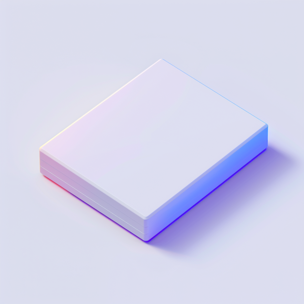 3D white and iridescent notepad in isometric view.