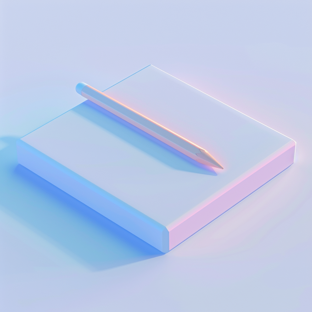 3D white note and pencil icon with lighting.