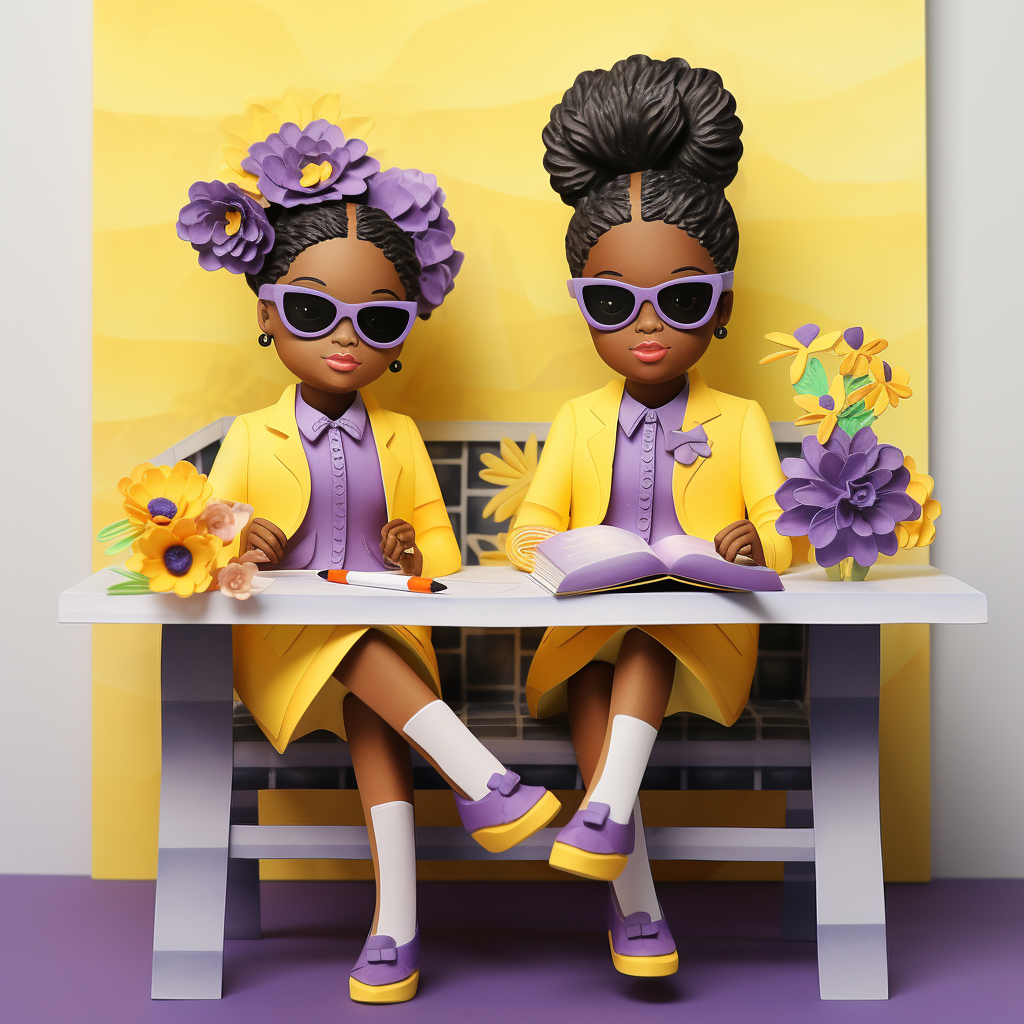 Two Black Chocolate Girls with Pony Puff Hairstyles