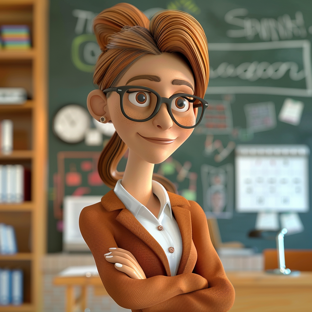 Female algebra teacher in 3D cartoon