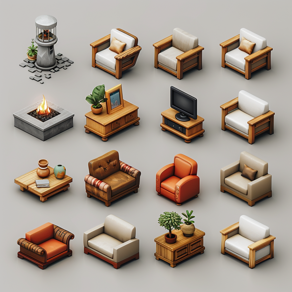 Minimalistic 3D Furniture Icons Decor