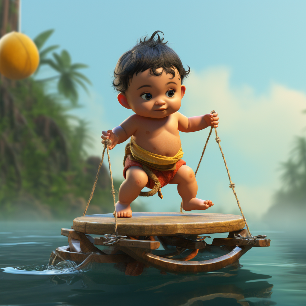 Illustration of Indian baby on water board