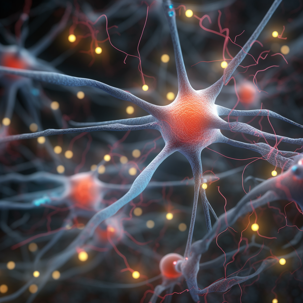 Dopamine Neurotransmitters Flowing from Neuron