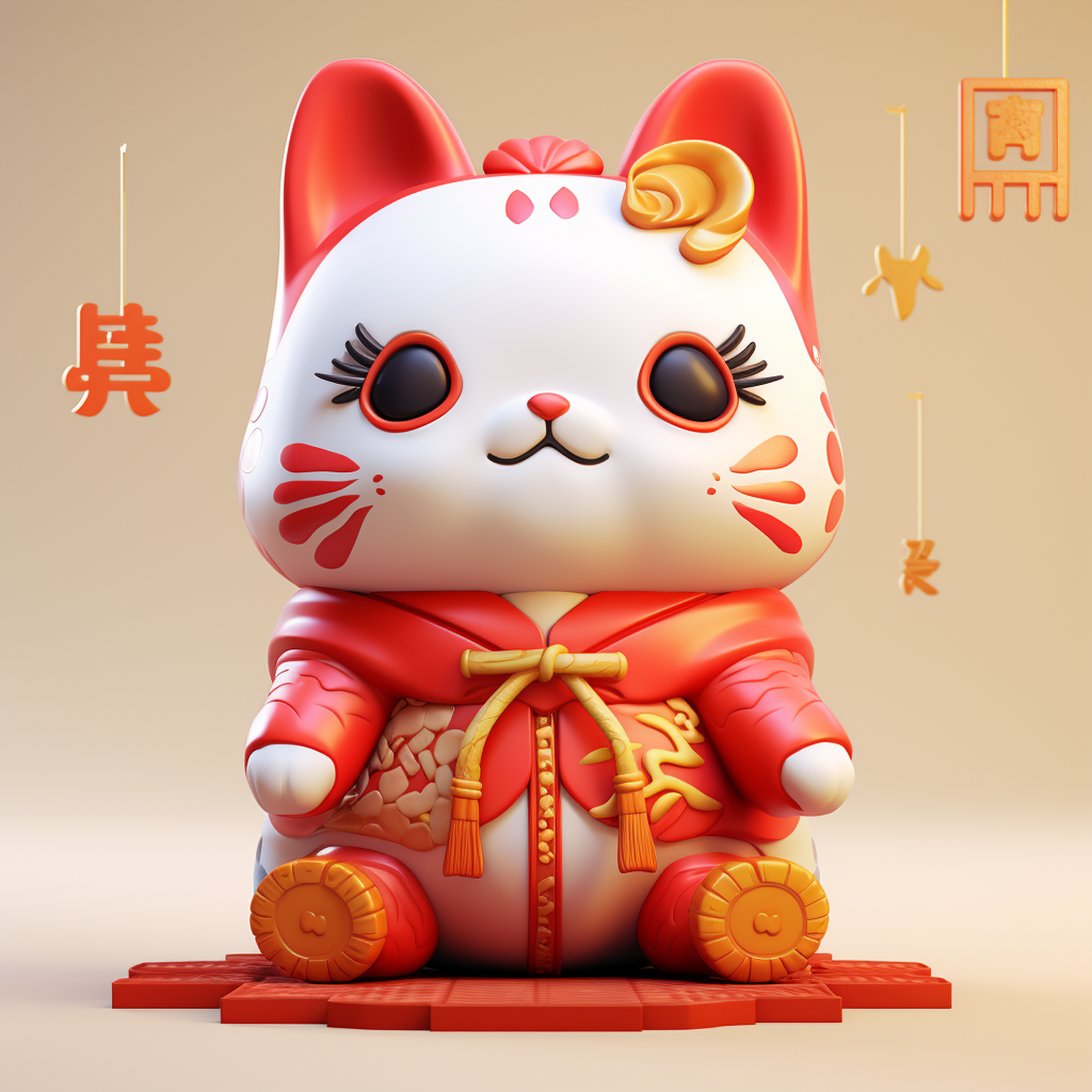 Happy and Vibrant 3D Maneki-Neko Game Character