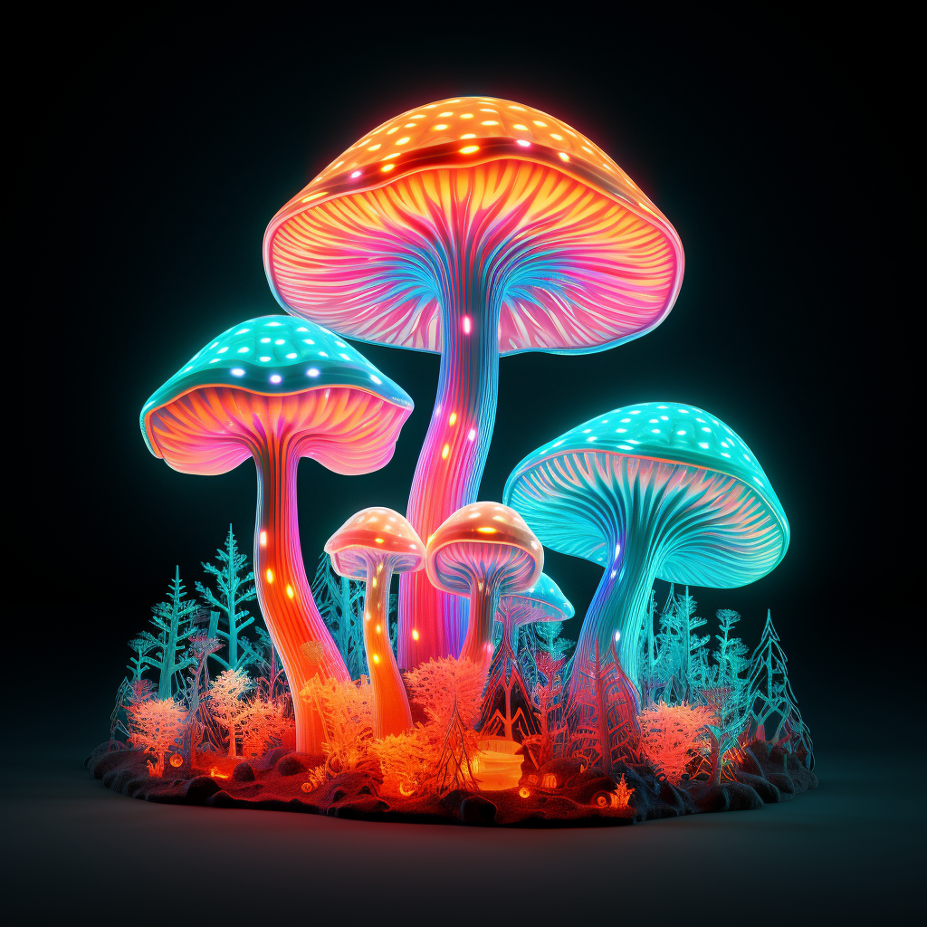 Colorful 3D Mushroom in Cut Copy Style