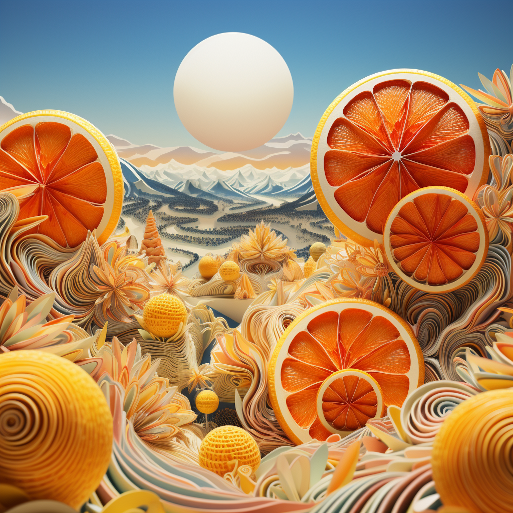 Colorful oranges in psychedelic collage