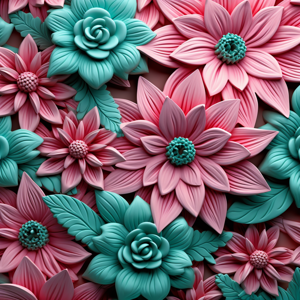 Colorful 3D Teal Pink Floral Tile