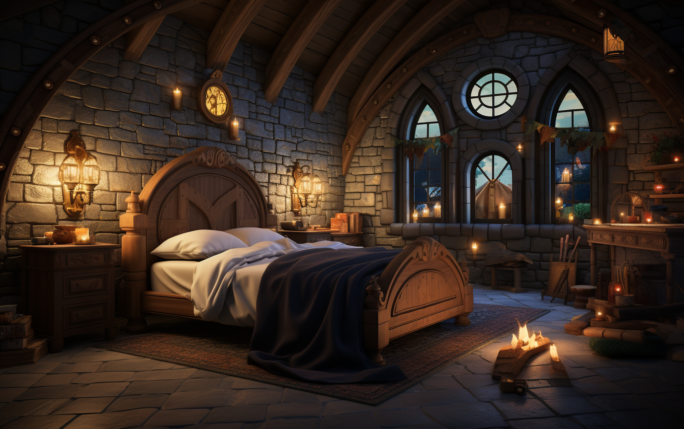 Cute English Magic Dark Academia Bedroom with 3D Animation