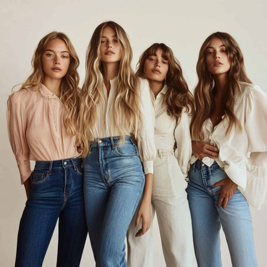 4 Feminine Models in Contemporary Denim Jeans Fashion