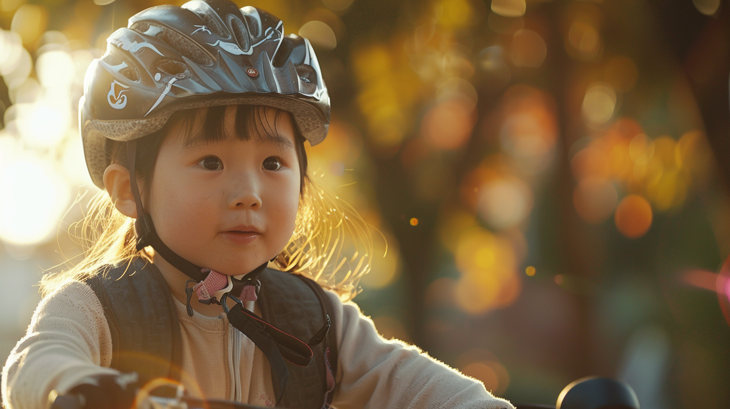 Chinese girl riding bicycle in park