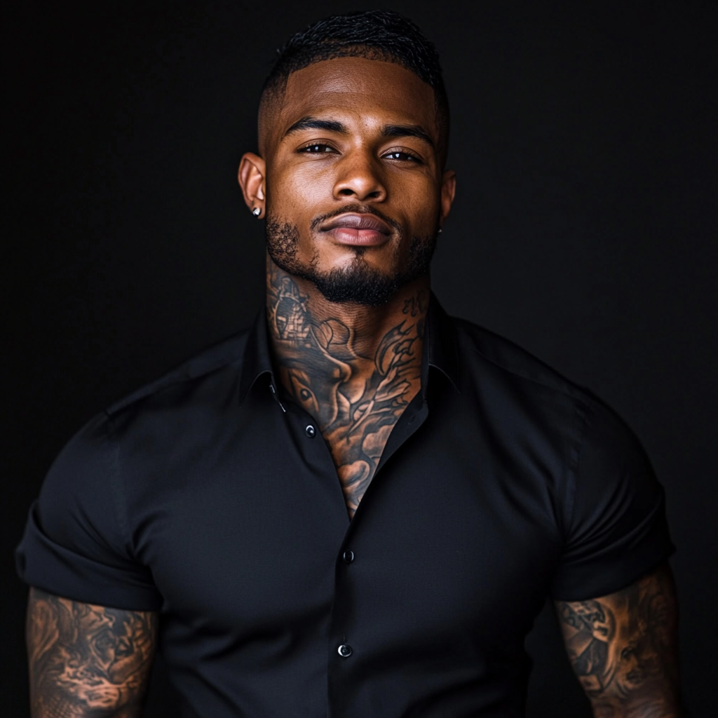 4K Portrait: Handsome African American Man Tattooed, Smirking Face