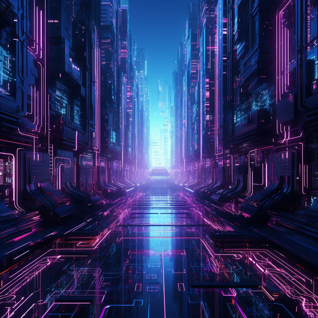 Neon Cyberpunk Vertical Background with Wire Cables