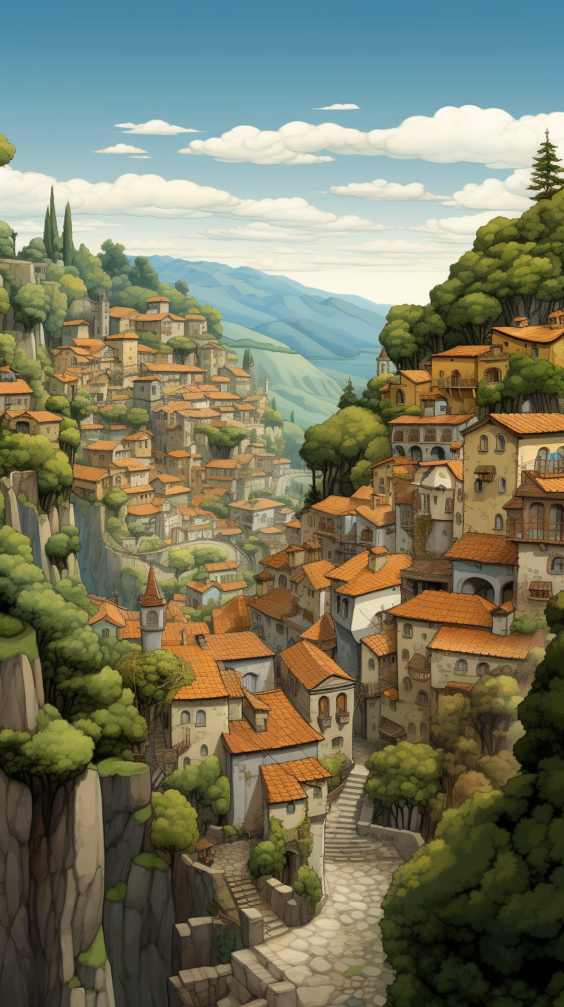 Detailed cartoon illustration of the picturesque 5 Terre village